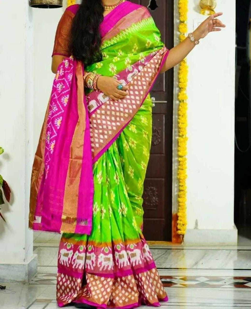 Ladies Saree Collection - Handmade Ikat Pattu Sarees, Designer Contrast Blouse & Ikat Pallu, Washable, Breathable, All-season Ethnic Wear