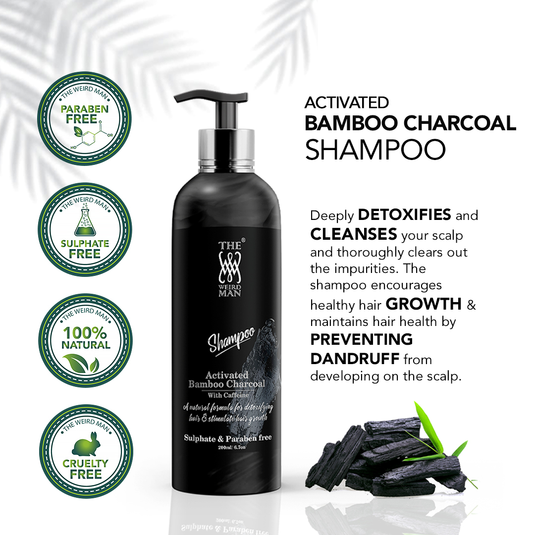 Activated Bamboo Charcoal With Caffeine Shampoo - 200ml, Black Color | Boosts Hair Growth, Rejuvenates Shine, Reduces Hair Fall, Smoothens Scalp