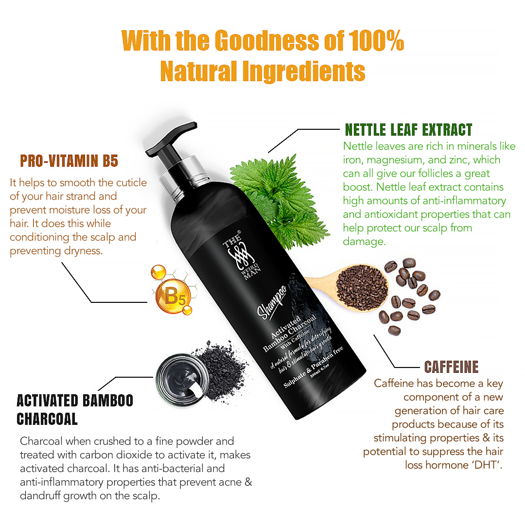 Activated Bamboo Charcoal With Caffeine Shampoo - 200ml, Black Color | Boosts Hair Growth, Rejuvenates Shine, Reduces Hair Fall, Smoothens Scalp