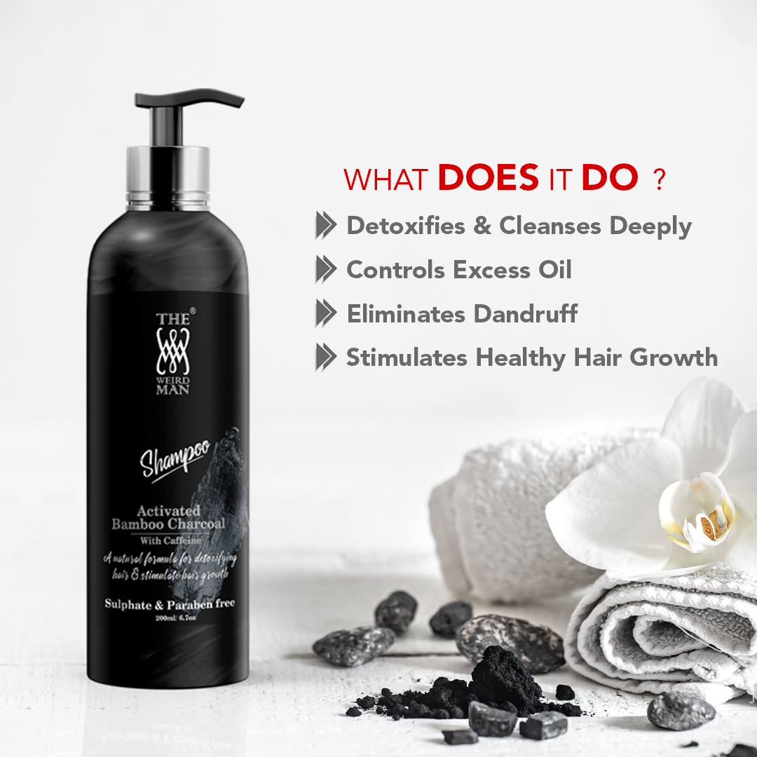 Activated Bamboo Charcoal With Caffeine Shampoo - 200ml, Black Color | Boosts Hair Growth, Rejuvenates Shine, Reduces Hair Fall, Smoothens Scalp