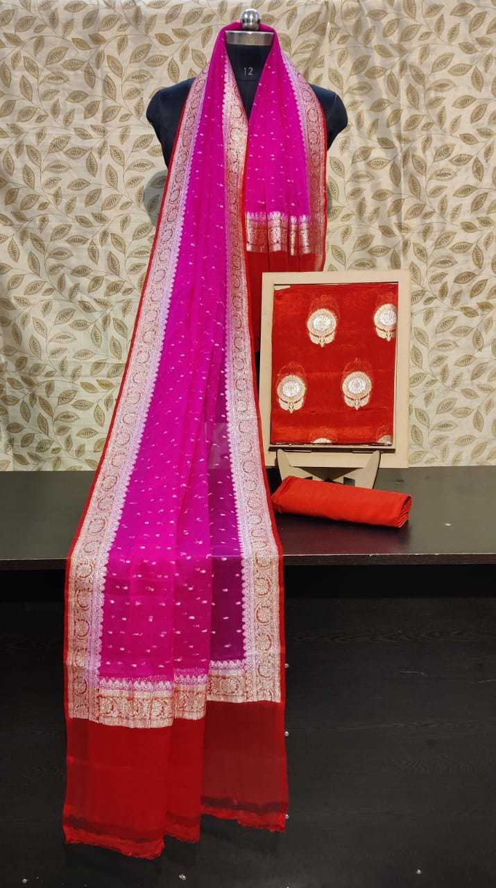 Ladies Chiffon Dupatta - Color: Pink And White