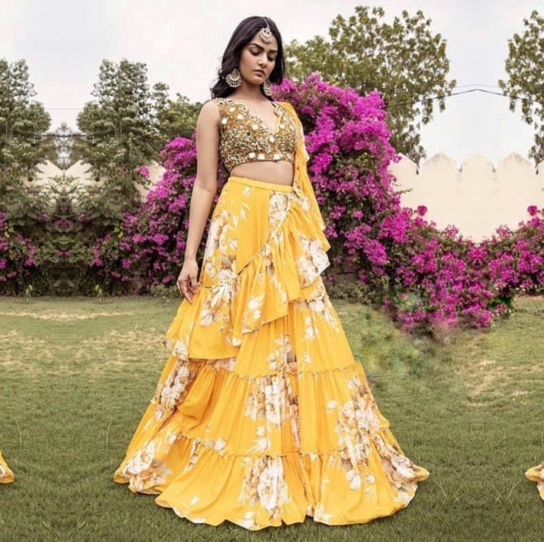 Ruffle Frill Digital Print Designer Lehenga - Ethnic Indian Style, Washable Fabric | Women''s Fashion Statement