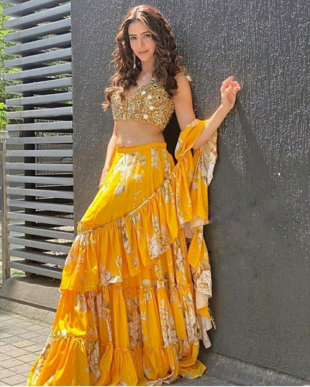 Ruffle Frill Digital Print Designer Lehenga - Ethnic Indian Style, Washable Fabric | Women''s Fashion Statement