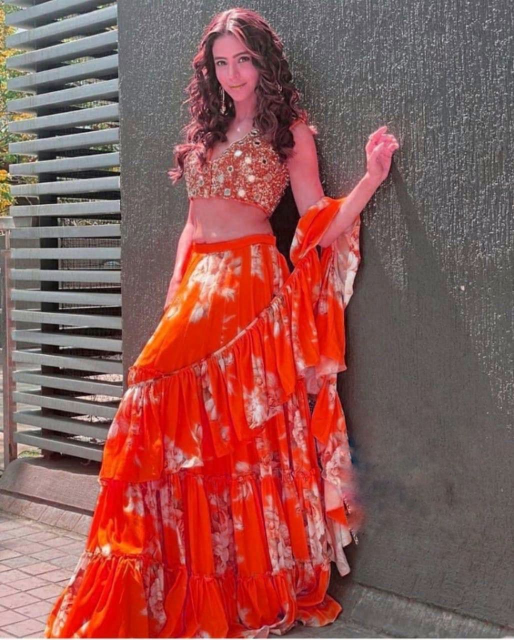Ruffle Frill Digital Print Designer Lehenga - Ethnic Indian Style, Washable Fabric | Women''s Fashion Statement