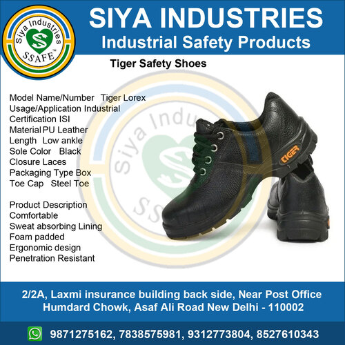 Tiger Safety Shoes - PU Leather, Sizes 6-11, Black Color | Steel Toe, Penetration Resistant, Foam Padded Ergonomic Design, Comfortable Sweat Absorbing Lining