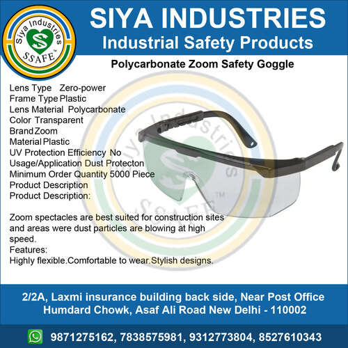 Zoom Safety Goggle - Polycarbonate Material, Clear Zero Power Lens, Black Frame | Unisex, Lightweight, Comfortable Fit