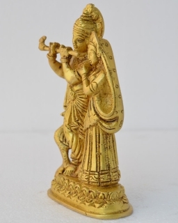 Golden Radha Krishna Hand Carved Brass Metal Murti Statue