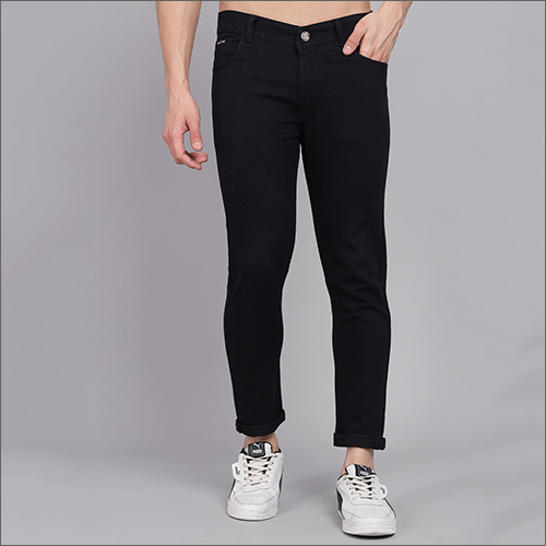 Mens Black Slim Fit Jeans - Cotton Blend, Regular Fit | Washable, Plain Dyed, Suitable For Rainy, Spring, Summer, And Winter Seasons