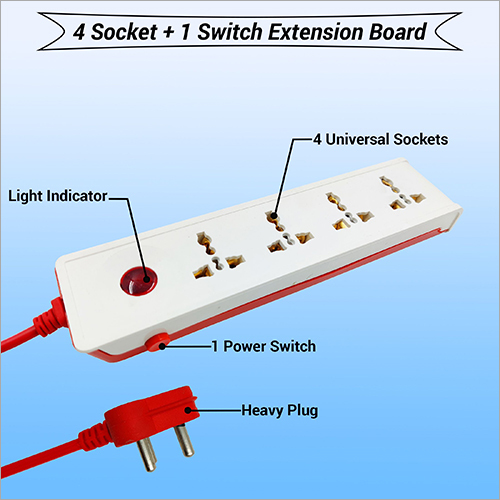 Hillgrove Power Extension Board - 4 Pin, 380 V Voltage, 50 Hz Frequency, Single Phase | Stainless Steel Material, 5 Meter Long Cable With Surge Protector