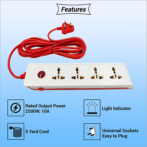 Hillgrove Power Extension Board - 4 Pin, 380 V Voltage, 50 Hz Frequency, Single Phase | Stainless Steel Material, 5 Meter Long Cable With Surge Protector