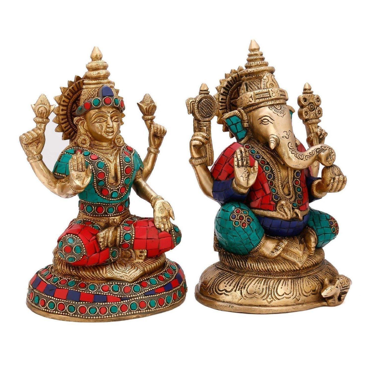 Laksmi Ganesha Statue In Dual Stone Work Finish Height: 8.4 Inch (In)
