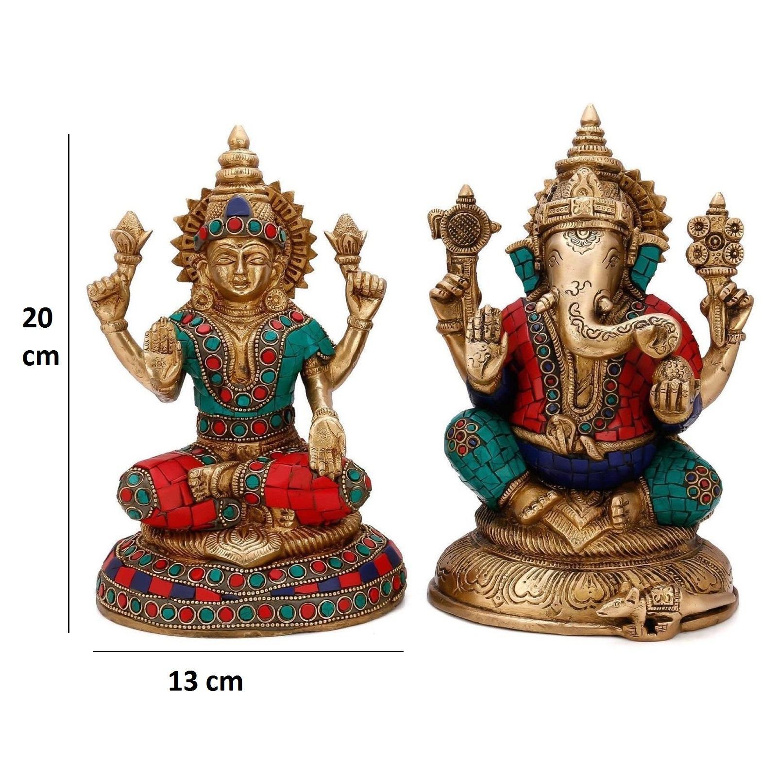 Laksmi Ganesha Statue In Dual Stone Work Finish Height: 8.4 Inch (In)