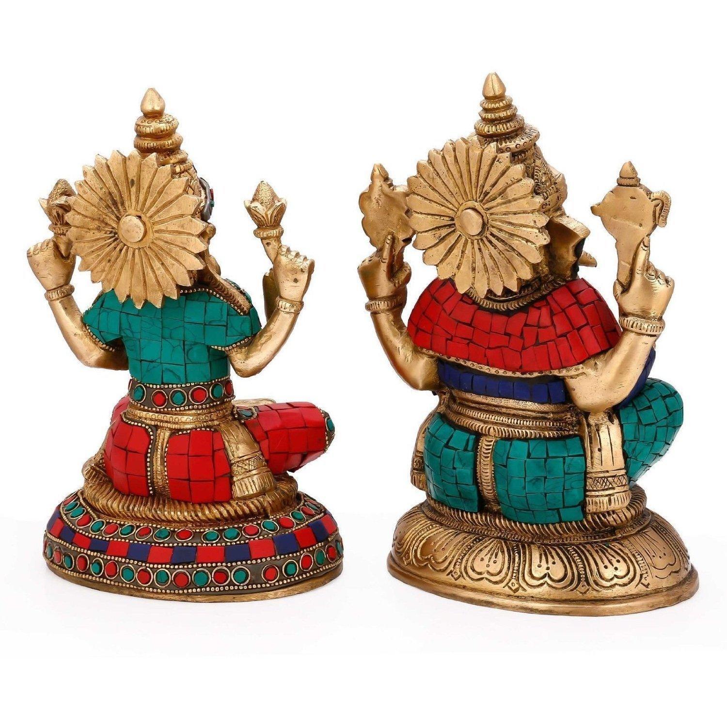 Laksmi Ganesha Statue In Dual Stone Work Finish Height: 8.4 Inch (In)