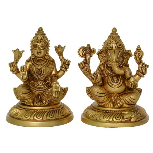 Laxmi Ganesha Pair For Home Temple Height: 4 Inch (In)