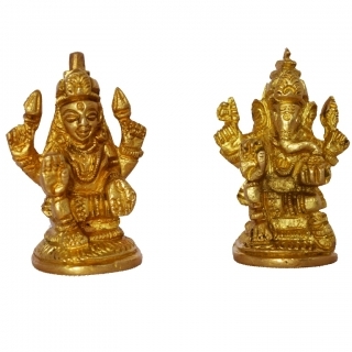 Lakshmi Ganesha Pair Made In Brass Metal By Aakrati Height: 2 Inch (In)