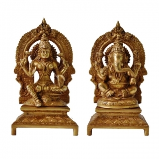 Lakshmi Ganesha Brass Pair Height: 7 Inch (In)