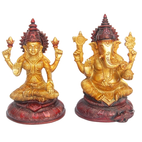 Laksmi Ganesha Statue In Dual Antique Finish Height: 5 Inch (In)