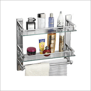 Bathroom Shelves Double Glass Shelf With Double Towel Rod