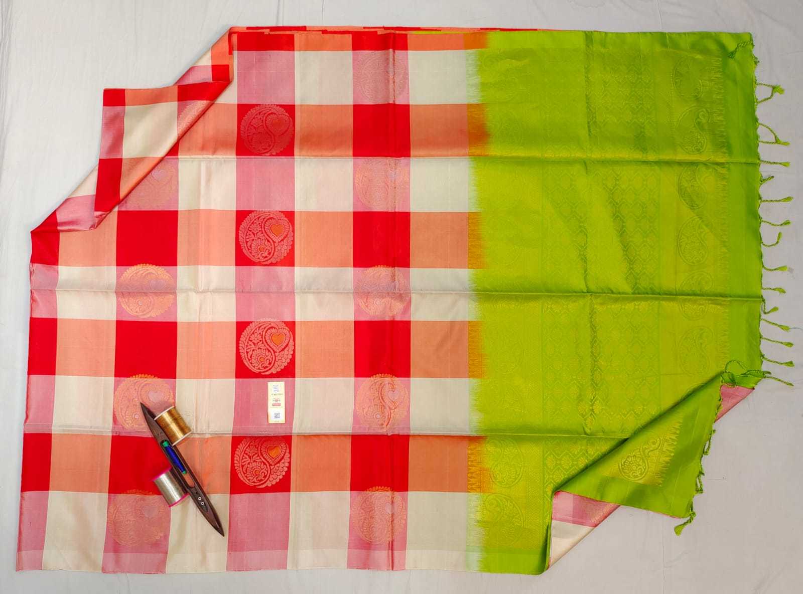 Green Blue Pure Kanjivaram Soft Handloom Silk Saree