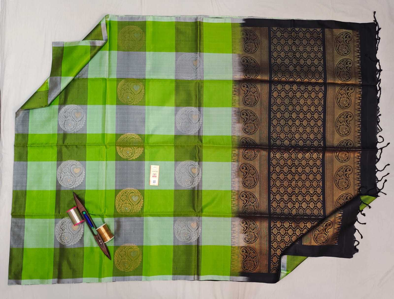 Green Blue Pure Kanjivaram Soft Handloom Silk Saree