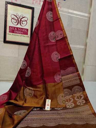 मैरॉन सॉफ्ट सिल्क हैंडलूम सिल्क साड़ी