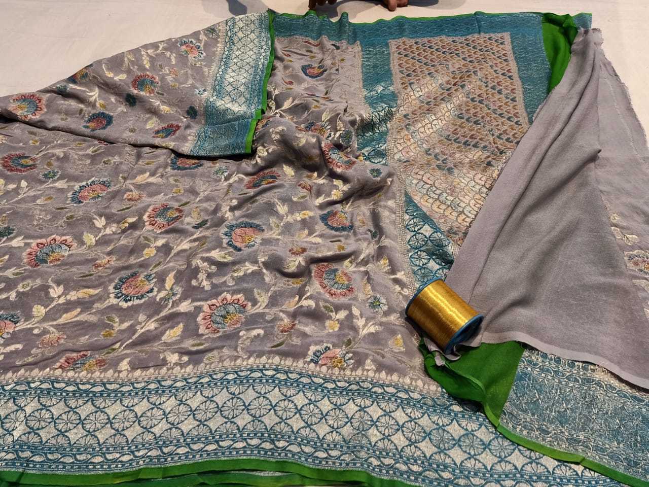 Banarasi Pure Handwoven Khaddi Georgette Saree - Dyeable Georgette, Embellished With Double Zari Motifs, Handpainted Design