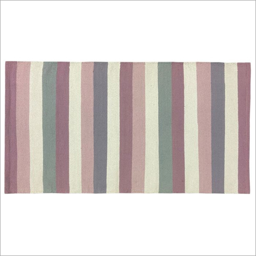 वॉशेबल 68Cm X 115Cm हैंडवॉवन कॉटन स्ट्राइप रग