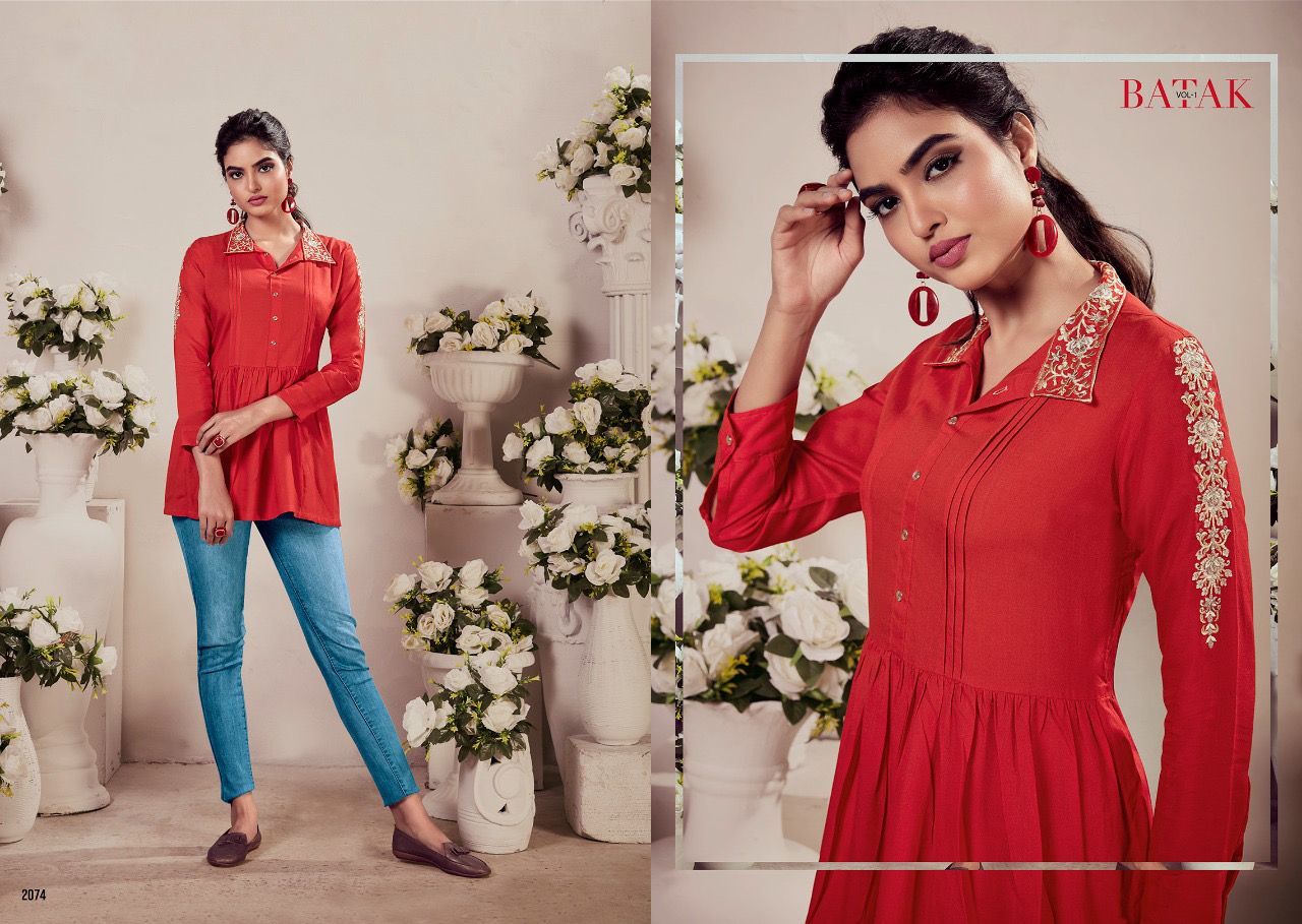 Heavy Rayon Embroidered Indo Western Kurtis - Sizes M To Xxl | Multi Color, Short Sleeves, Collar Neck Design