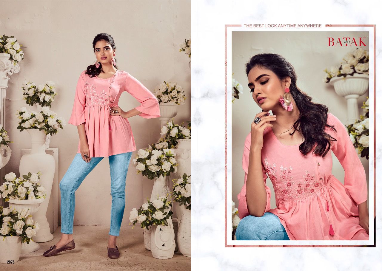 Heavy Rayon Embroidered Indo Western Kurtis - Sizes M To Xxl | Multi Color, Short Sleeves, Collar Neck Design