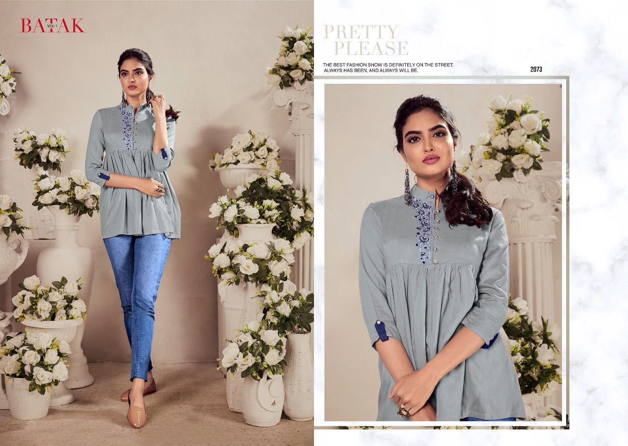 Heavy Rayon Embroidered Indo Western Kurtis - Sizes M To Xxl | Multi Color, Short Sleeves, Collar Neck Design
