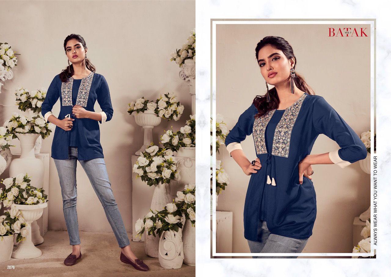 Heavy Rayon Embroidered Indo Western Kurtis - Sizes M To Xxl | Multi Color, Short Sleeves, Collar Neck Design