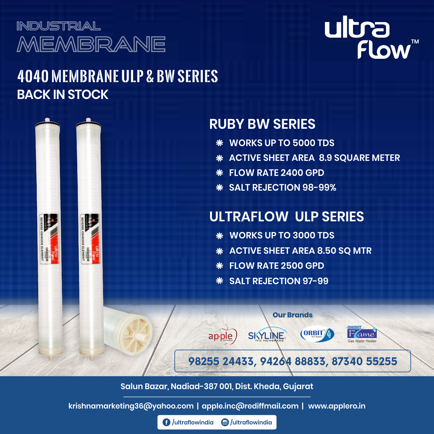 Industrial Ro Membrane - 80 Gpd / 90 Gpd / 110 Gpd | 5th Generation Design For High Tds, 97-98% Salt Rejection, 4000+ Tds Capability