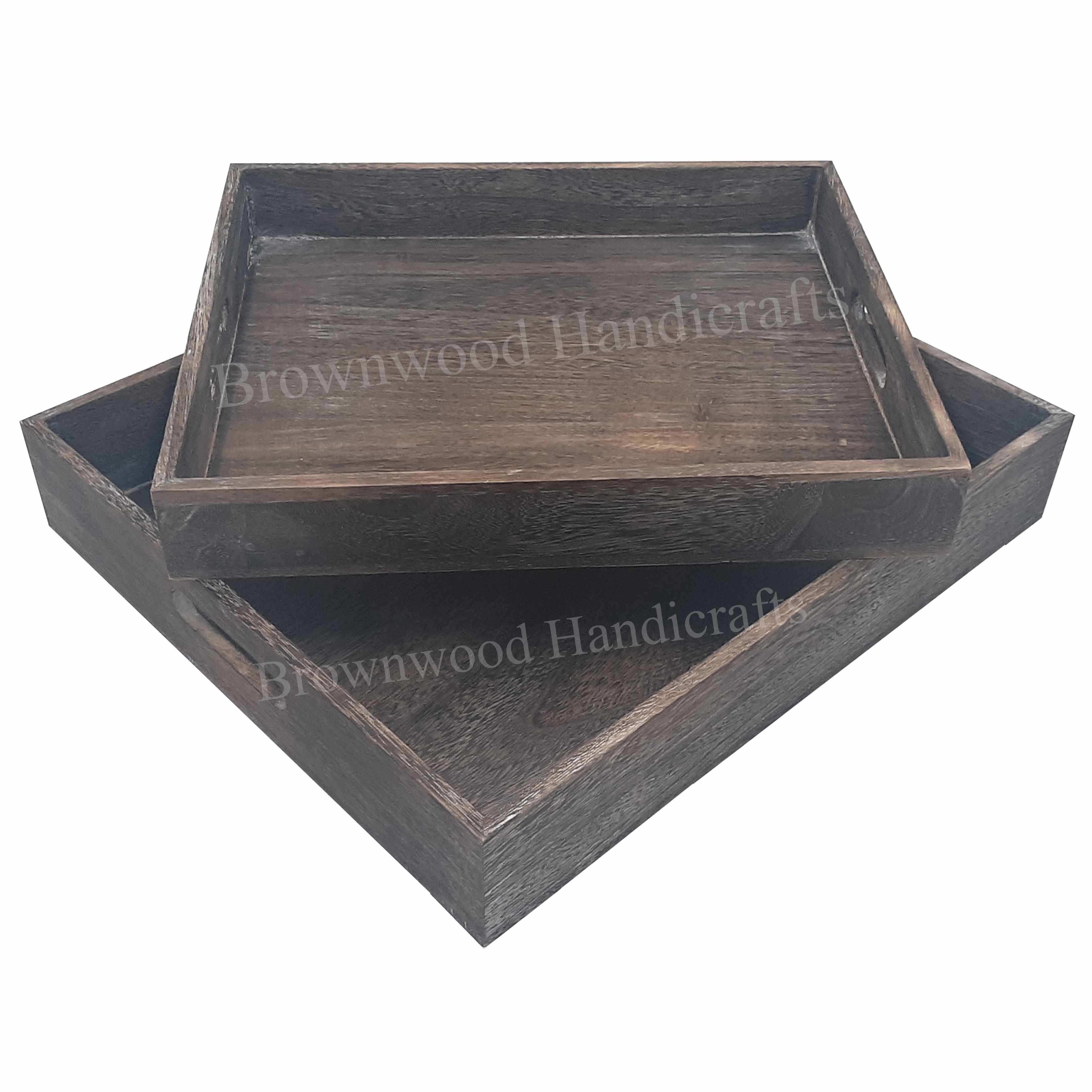 Burnt Mango Wood Serving Tray Set Of 2 Trays