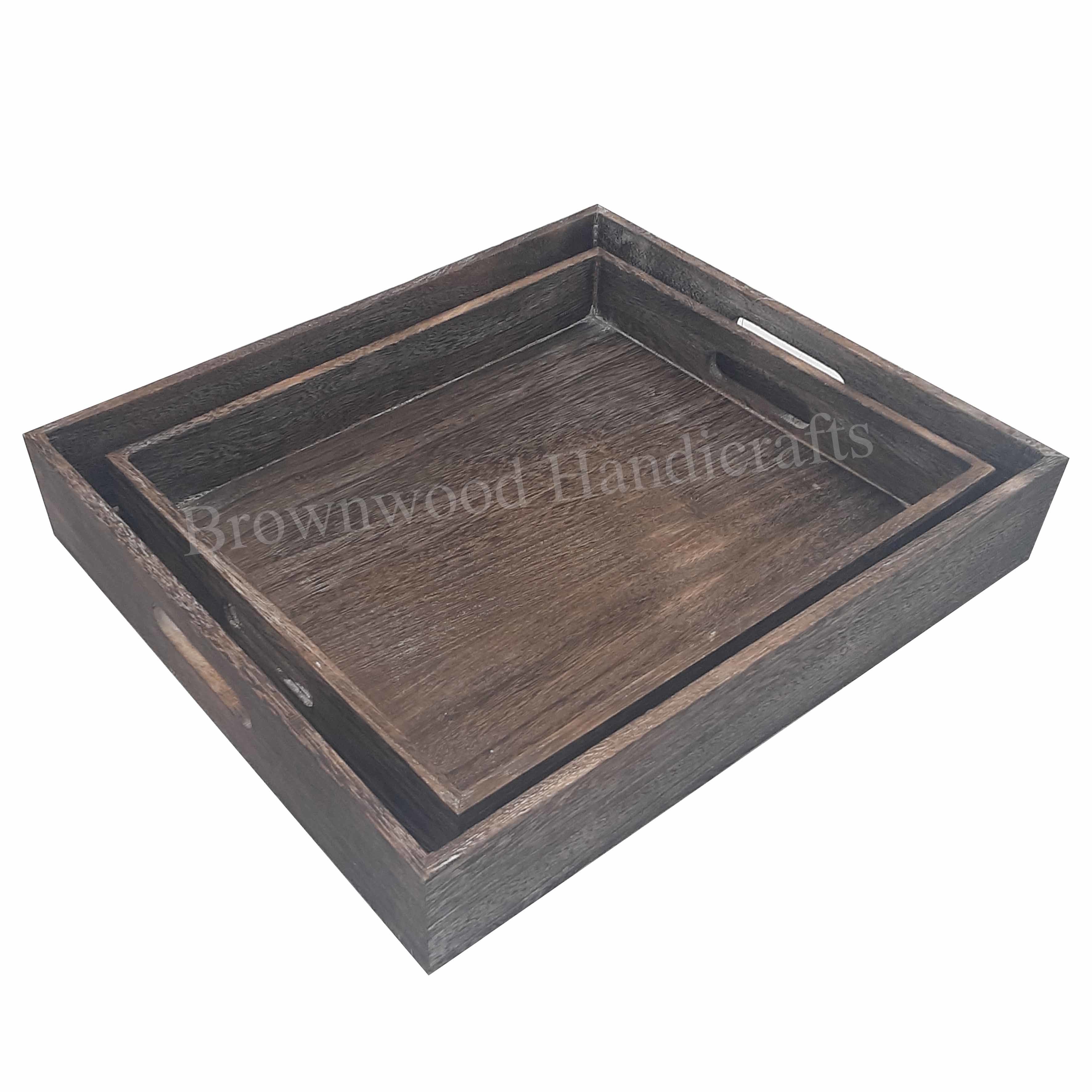Burnt Mango Wood Serving Tray Set Of 2 Trays