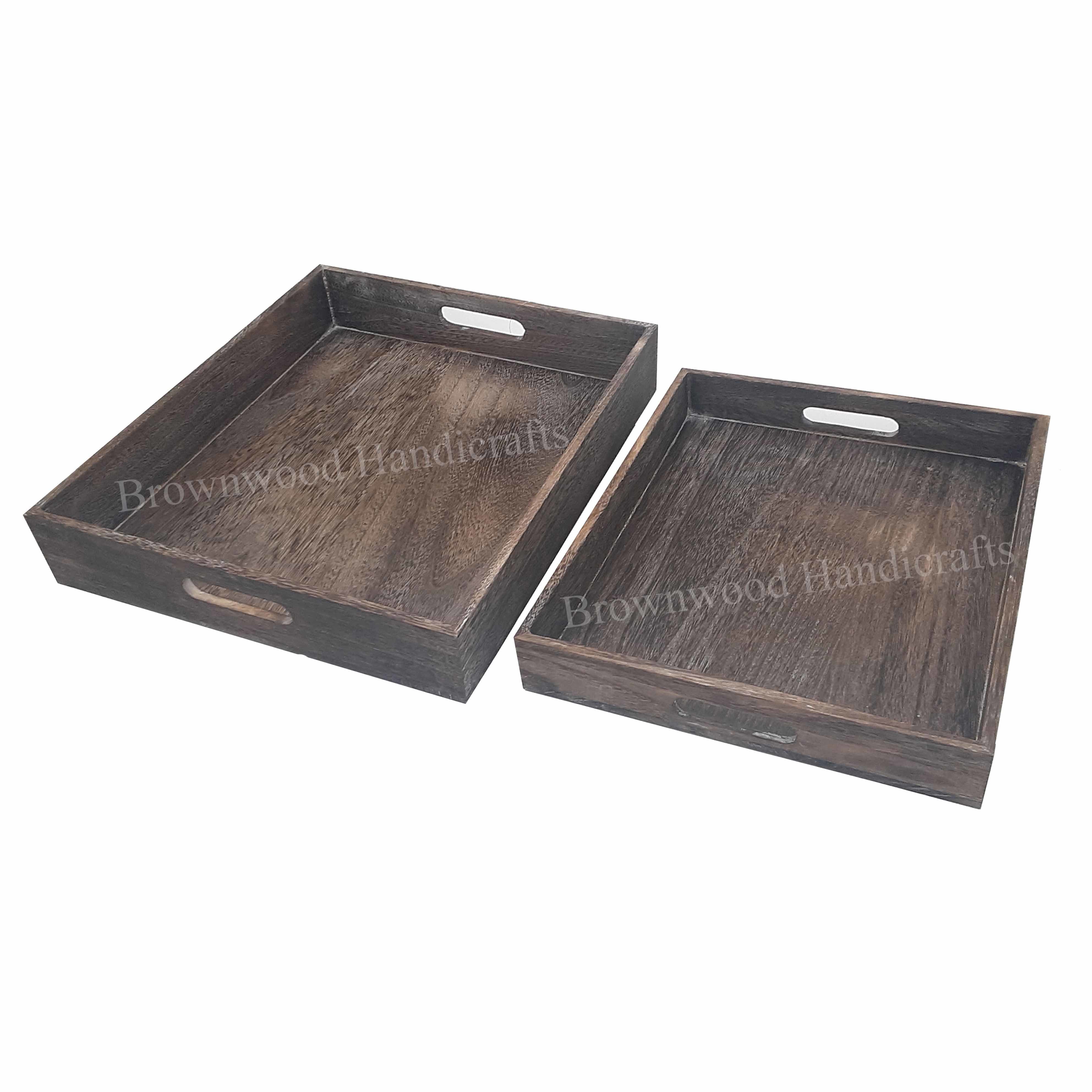 Burnt Mango Wood Serving Tray Set Of 2 Trays