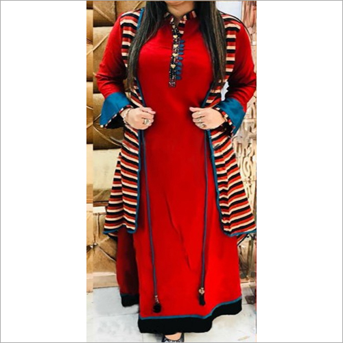 Washable Ladies Heavy Rayon Red Printed Long Kurti