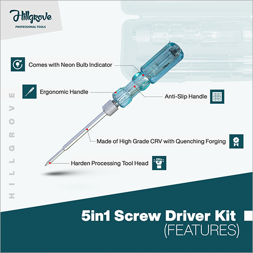 Hillgrove 5 In 1 Multipurpose Repair Screw Driver Tool Kit With Neon Bulb Combination Screwdriver Set
