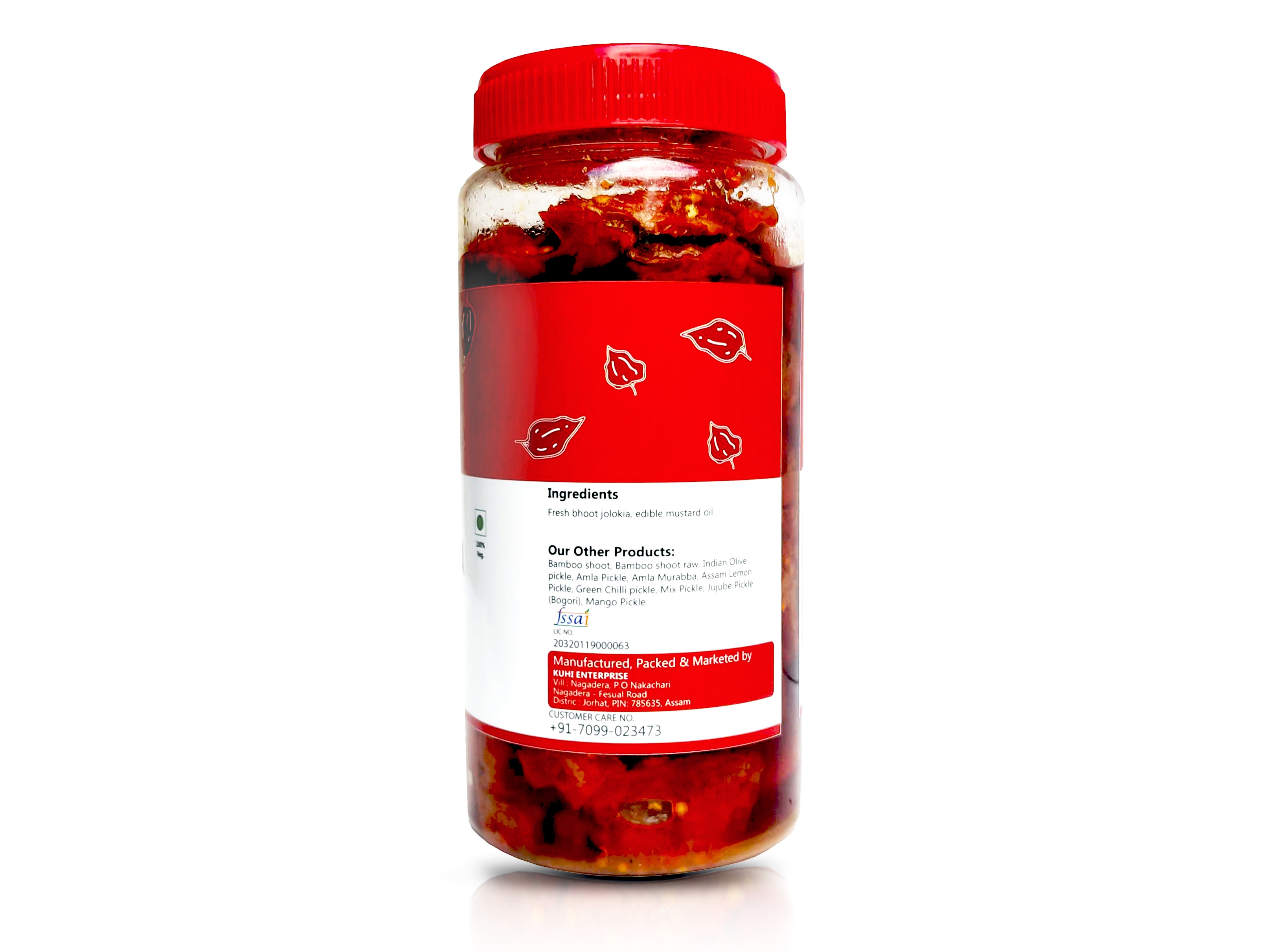 Bhut Jolokia Pickle - 500 Grams Super Fine Grade Rich Red Color | Hot And Spicy Flavor Easily Digestible Oil-preserved 18 Months Shelf Life Loaded With Vitamins And Minerals