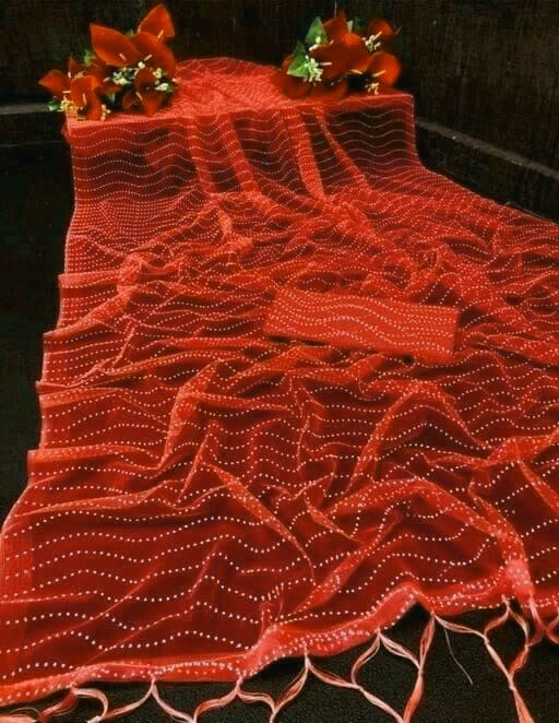 Saree Collection New - Soft Net With Silicon Print All Over, Unstitched Blouse With Same Fabric | Breathable, Washable, Full Sleeves, Customized Logo