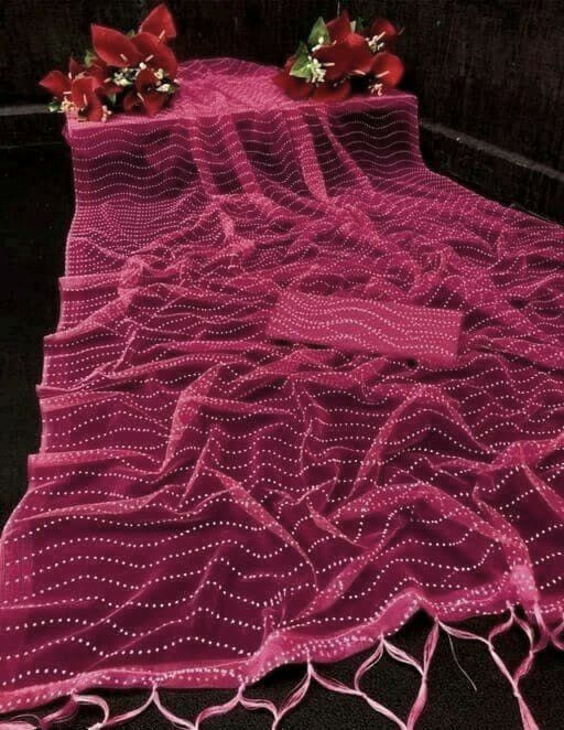 Saree Collection New - Soft Net With Silicon Print All Over, Unstitched Blouse With Same Fabric | Breathable, Washable, Full Sleeves, Customized Logo