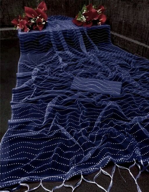 Saree Collection New - Soft Net With Silicon Print All Over, Unstitched Blouse With Same Fabric | Breathable, Washable, Full Sleeves, Customized Logo