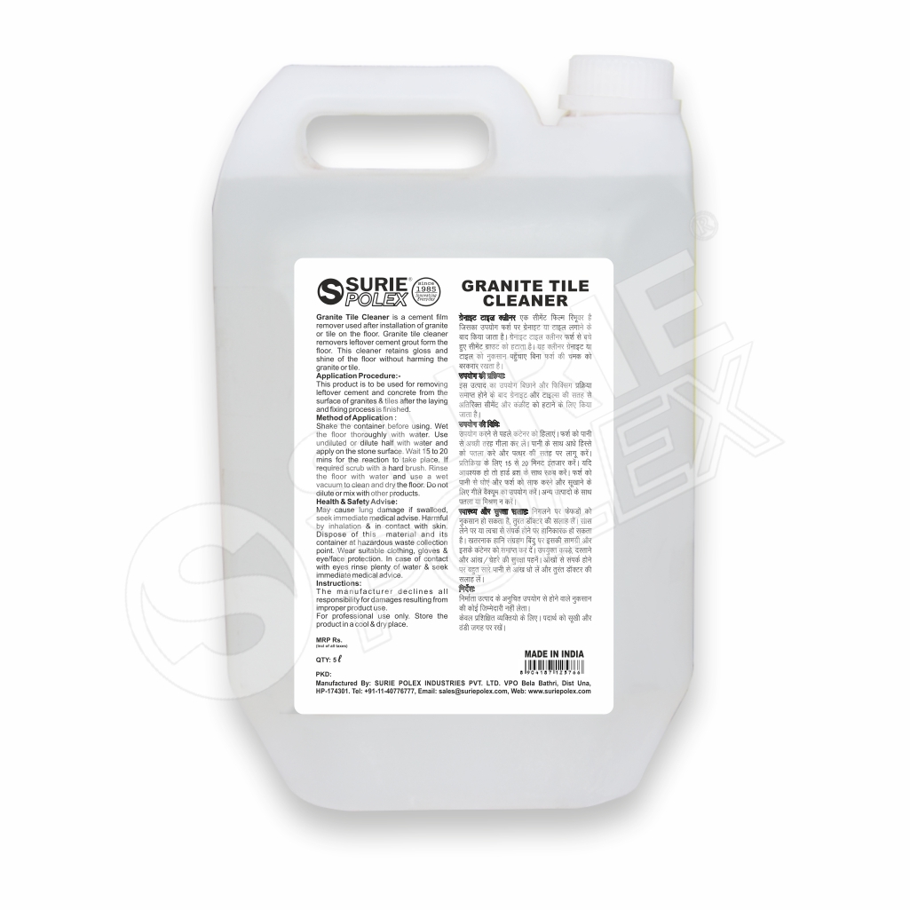 Granite Tile Cleaner - Industrial Grade Transparent Liquid, 100% Purity For Effective Cement & Concrete Residue Removal