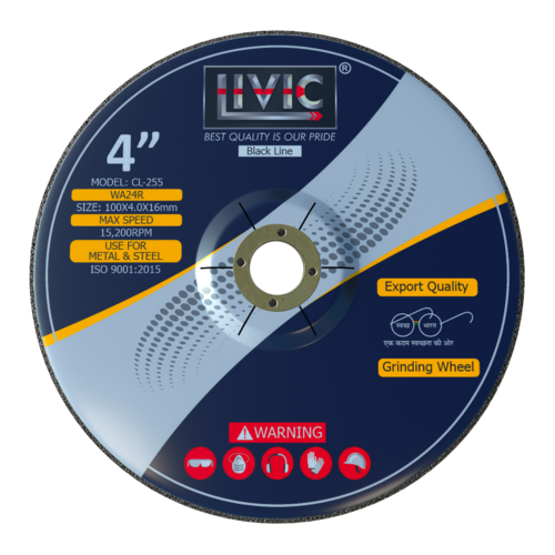 Grinding Wheel - WA24R, 100x4x16 mm , Black Color, 15200 RPM, Metal & SS Grinding