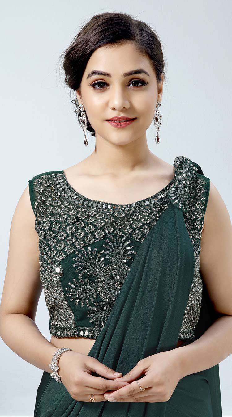 Silk Imported Lycra D Mirror Work Blouse Saree