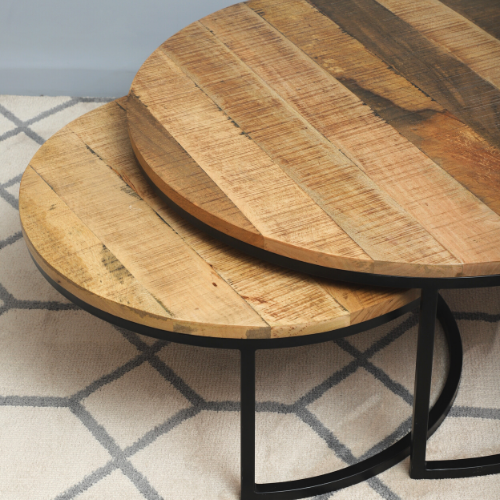 Handmade Set Of 2 Wooden Round Table