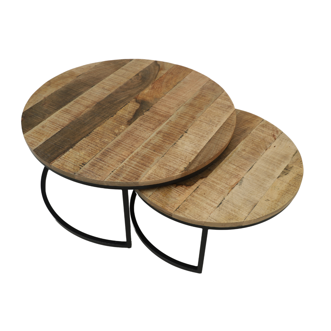 Handmade Set Of 2 Wooden Round Table