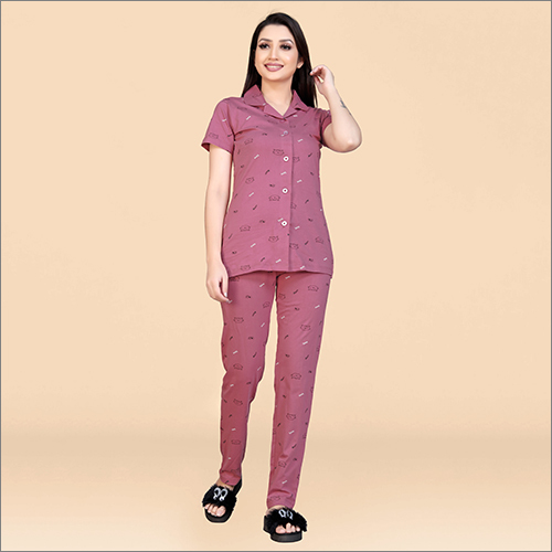 All Type Of Colour Available Ladies Collar Neck Pant Night Suit