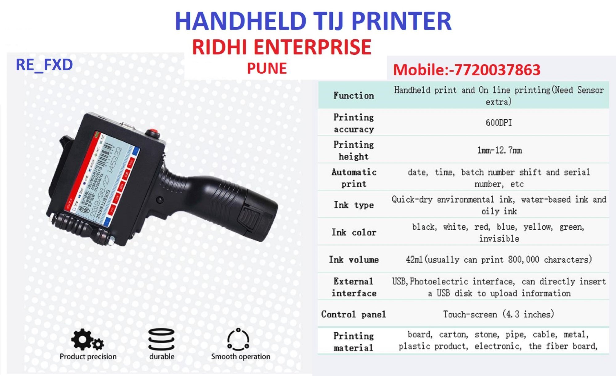 Re Fxd Handheld Inkjet Printer - Automatic Grade: Semi-automatic