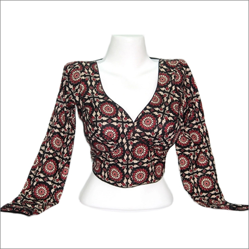 वॉशेबल लेडीज़ कॉटन अजरख सब्यसाची फुल स्लीव ब्लाउज