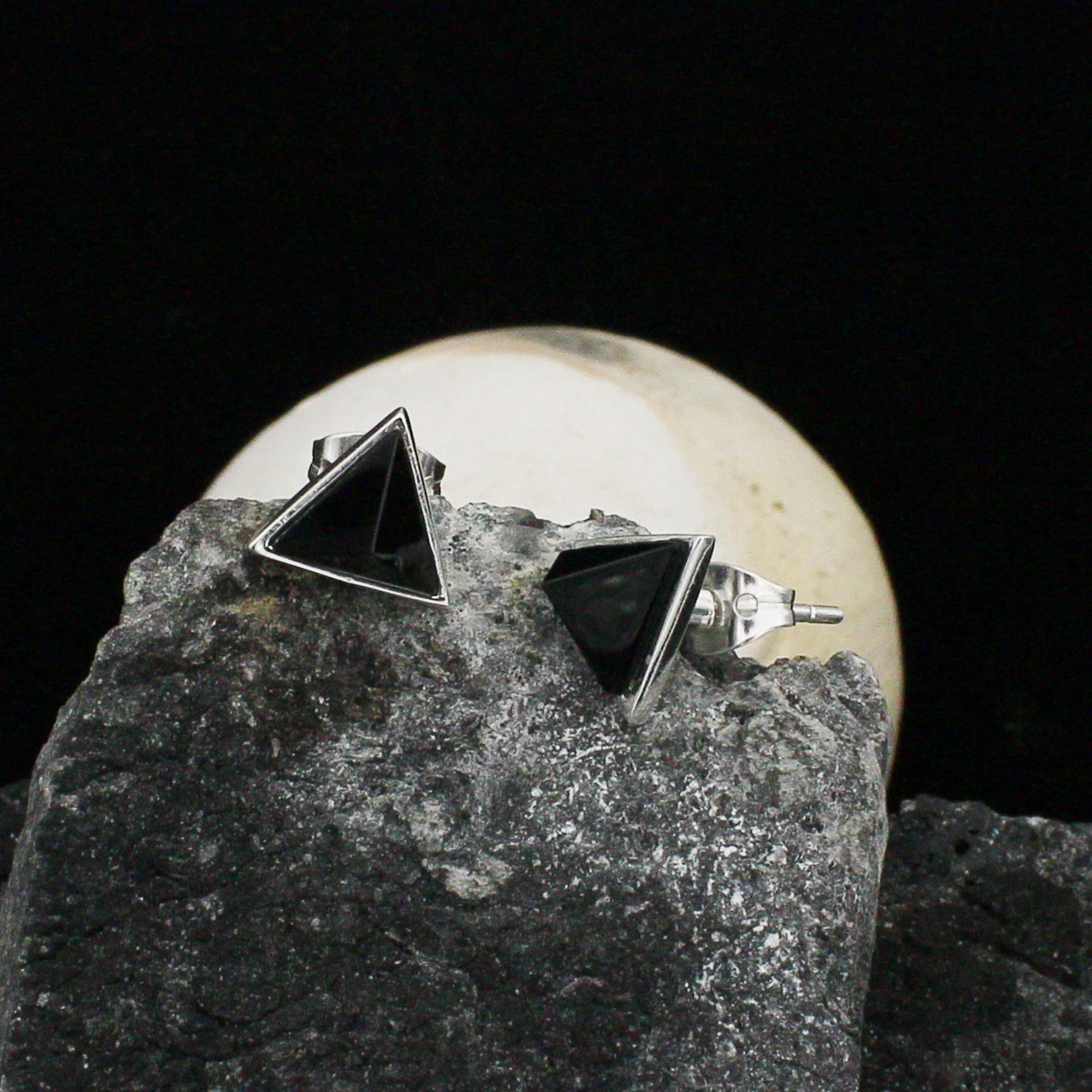925 Sterling Silver Black Onyx Pyramidal Jacket Earring